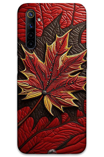 MRCİLETİSİM غطاء خلفي لهاتف Realme 6 Pattern مطبوع - غطاء خلفي - أوراق حمراء