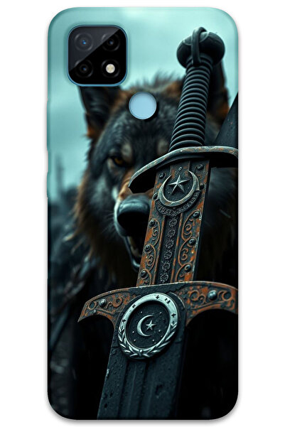 MRCİLETİSİM غطاء خلفي متوافق مع هاتف Realme C25 بنمط HD مطبوع - سيف نجمة القمر