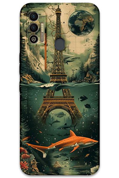 MRCİLETİSİM غطاء خلفي لهاتف Tecno Spark 7T بنمط HD مطبوع - برج إيفل الفني