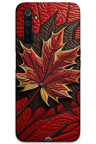 MRCİLETİSİM غطاء خلفي لهاتف Realme 6 Pro بنمط HD مطبوع - أوراق حمراء