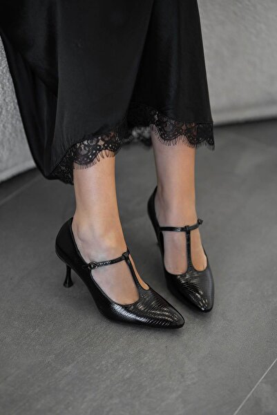 Parponi Marry women's strappy heeled patterned leather shoes black