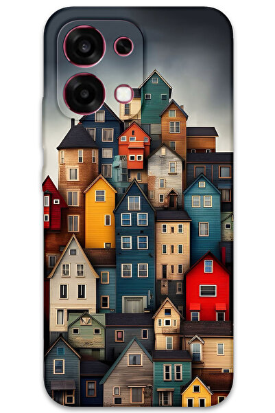 MRCİLETİSİM Oppo A6 Pro 4g Case Hd Pattern Printed Back Cover - Colorful Houses