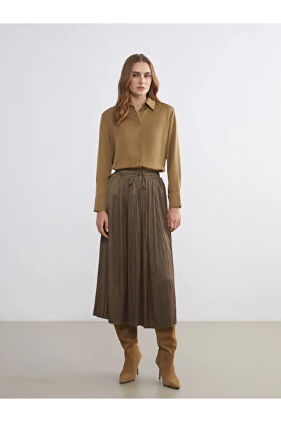 LC Waikiki Fusta plisată pentru femei LCWAIKIKI Classic Green din satin cu ta...