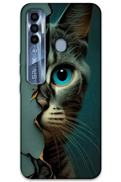 MRCİLETİSİM غطاء خلفي لهاتف تكنو سبارك 7 برو HD نمط مطبوع - القط الأزرق