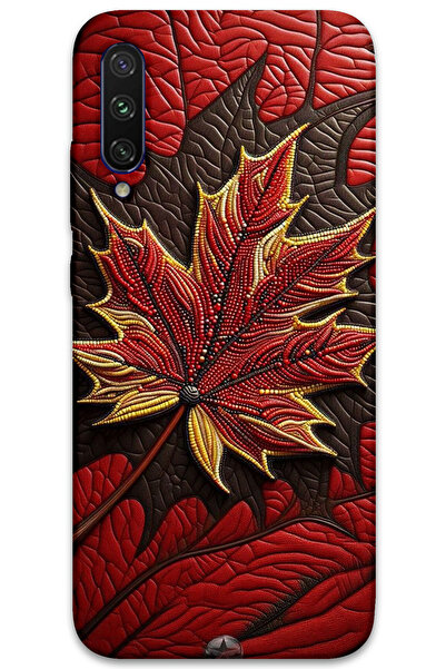 MRCİLETİSİM غطاء خلفي لهاتف Xiaomi Mi A3 بنمط HD مطبوع - أوراق حمراء