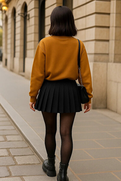 COMBİNE MİCHAİL Women's Crew Neck Winter Oversized Mustard Sweater