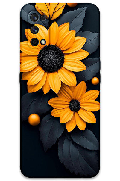 MRCİLETİSİM غطاء خلفي لهاتف Realme 7 Pro بنمط HD مطبوع - زهرة سوداء