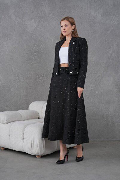 nodilife Knitted Fabric Flared Skirt Women's Set Black