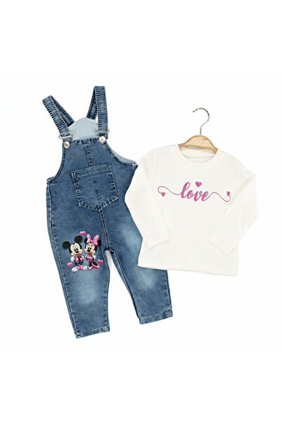 GİRL EMELY Girls' Mickey and Minnie Mouse Long Cotton T-Shirt and Pants Set