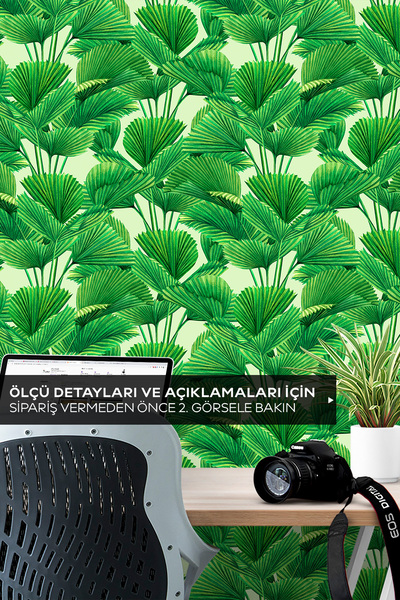 Pluswall Yeşil Tropikal Yapraklar Kendinden Yapışkanlı Duvar Kağıdı, Çalışma ...