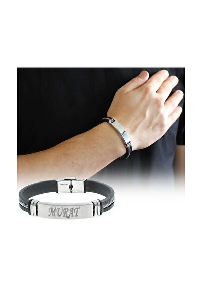 C&On Design Kişiye Özel İsim Yazılı Çelik-Deri Bileklik (Model-3) 104000476