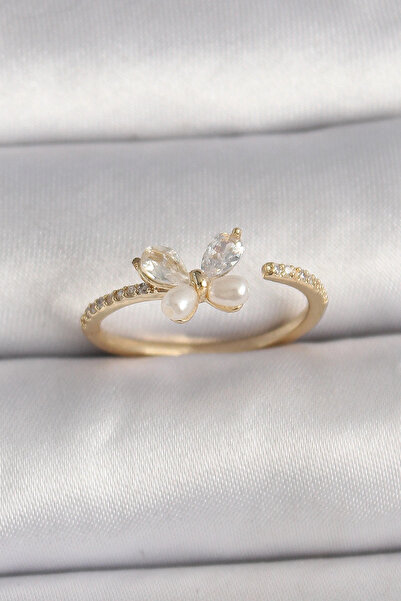 shopwave النحاس الذهب اللون الزركون حجر الفراشة وضع اللؤلؤ التفاصيل حلقة قابلة للتعديل