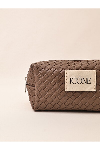 ICONE BAG Textured Faux Leather Makeup Bag Pen Holder
