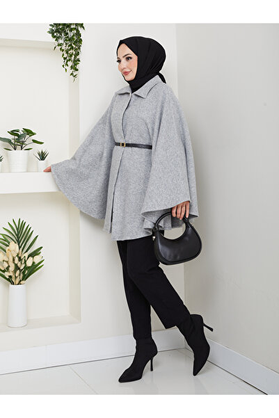 Eliva Γυναικείο γκρι πουκάμισο με γιακά και ζώνη πανσό