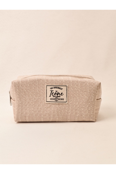 ICONE BAG Textured Faux Leather Makeup Bag Pen Holder