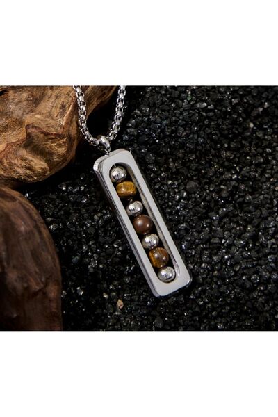 AKSESUARIM قلادة رجالية من الفولاذ 316L مع حجر طبيعي على شكل عين النمر