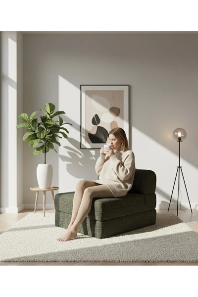 İşima Home Neva Berjer - Katlanabilir Tasarım (Haki,Keten)