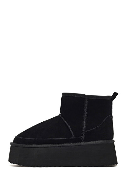 Derimod Women's Black Thick Soled Suede Leather Teddy Boots 25Wfd492810