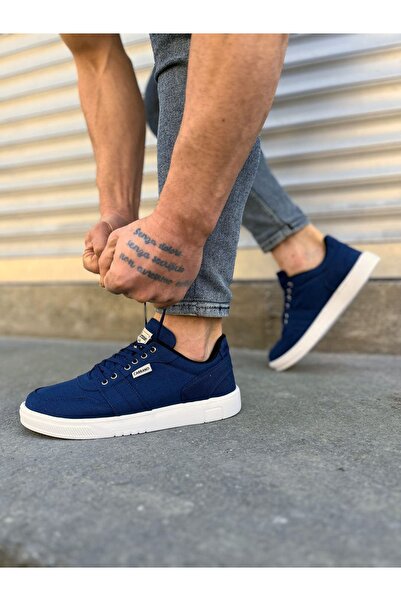 Lucy Shoes Jy0118 Rex Lace-Up Linen Fabric Men's Casual Sneaker Shoes Kbt - Navy Blue