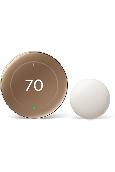 Google منظم الحرارة Nest Learning Thermostat (الجيل الرابع، 2024) مع مستشعر درجة حرارة Nest - ذهبي مصقول