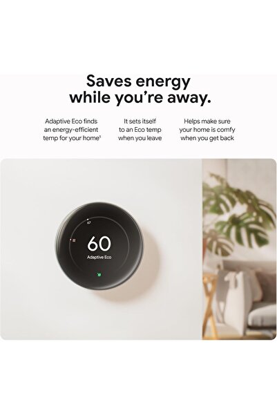 Google منظم حرارة Nest Learning Thermostat (الجيل الرابع، ٢٠٢٤) مع مستشعرين لدرجة الحرارة - حجر أوبسيديان مصقول