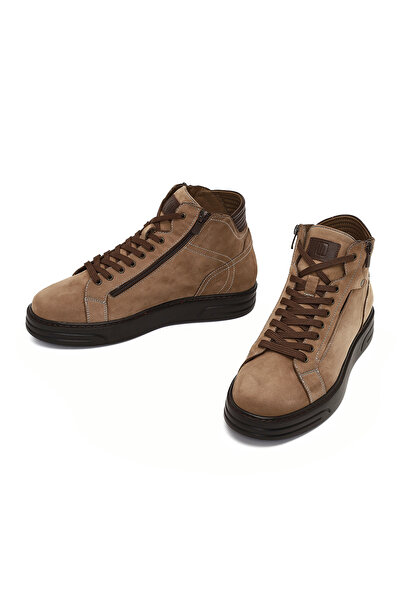 Derimod Men's Mink Double Zipper Thick Soled Nubuck Leather Sports Boots 25Wfd6051V3