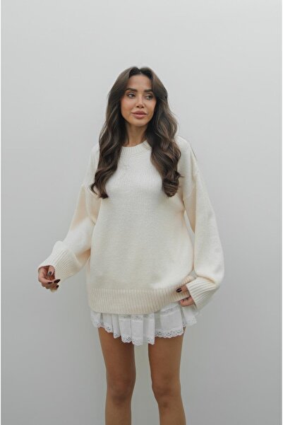 Havoş Krem Mary Crew Neck Oversized Knitwear Sweater
