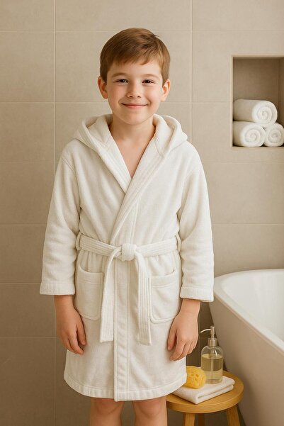 LUNGA VİTA Garson Beden Çocuk Bornozu 10-14 Yaş Biyeli Bornoz