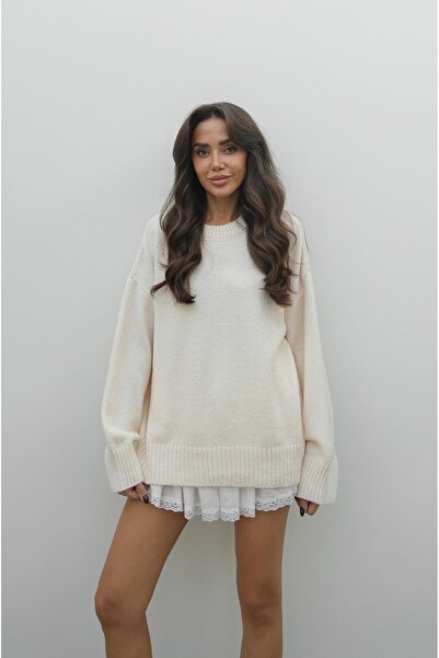 Havoş Krem Mary Crew Neck Oversized Knitwear Sweater
