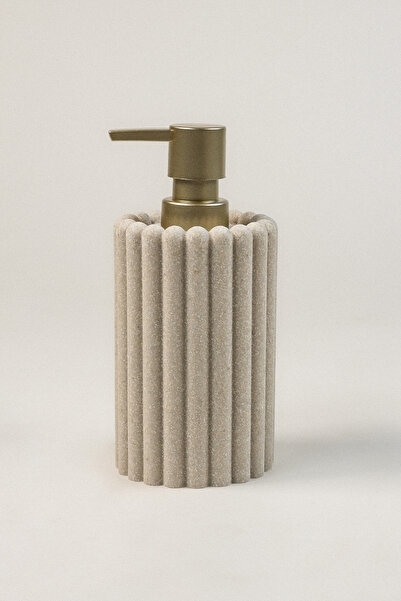GENGSİ Meturas Cream Polyresin Liquid Soap Dispenser | Modern Striped Design 375 ml Bathroom Accessory 7.5 X 18 cm