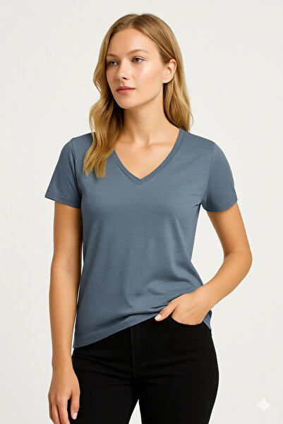 PROLET Tricou pentru femei cu decolteu în V basic – Limited Color Drop