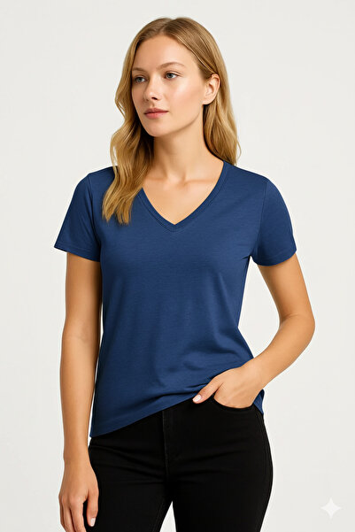 PROLET Tricou pentru femei cu decolteu în V basic – Limited Color Drop