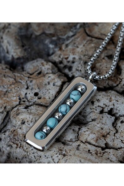 AKSESUARIM قلادة رجالية من الفولاذ الفيروزي الطبيعي 316L