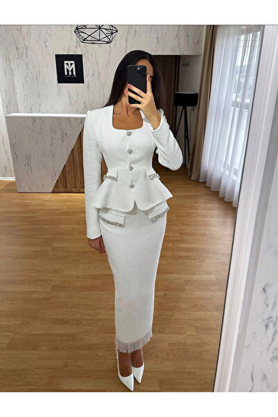 MODA Yeni sezon chanel kumaş taş işlemli ceket etek ikili takım