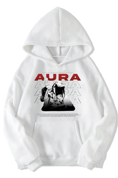 Rivox Unisex White Hooded Oversized Swetashirt Aura Printed Design