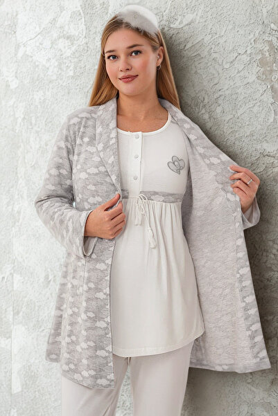 bigmama طقم بيجامة نسائية أنيقة للحوامل مكون من 3 قطع - 100% قطن ممشط - سهولة...