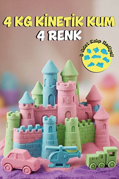 Kinetic Sand HEROES KİNETİK KUM, 4 RENK 4 KG OYUN KUMU, 8 ADET ARAÇ OYUN KALIPLARI HEDİYE