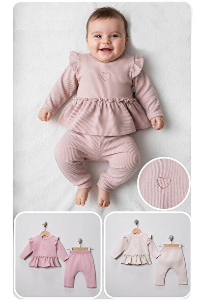 mandalinsbaby طقم طفلة بقلوب مزدوجة