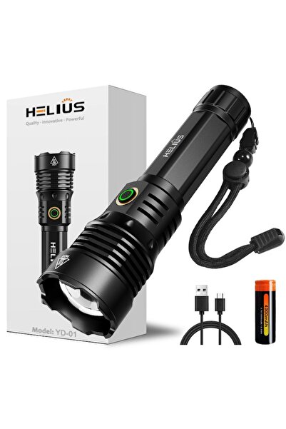 HELLİUS YD-01 Tactical Flashlight, 1350 lm, USB-C, 21700 battery, 1000 m, 12h, IP65, SOS, Power Bank
