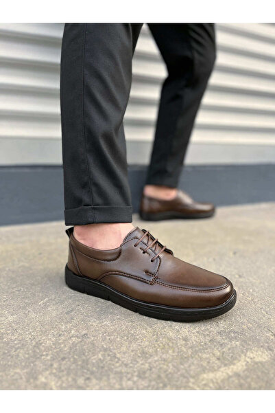 Lucy Shoes JY0510 حذاء كلاسيكا كاجوال للرجال برباط من الجلد CST - بني