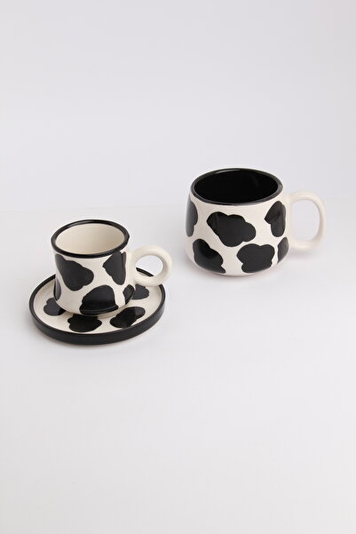 Gezdikçe Bilelim Dear Myself Series Cow Pattern, Handmade Ceramic and Mug Set, Mug, Hand Made