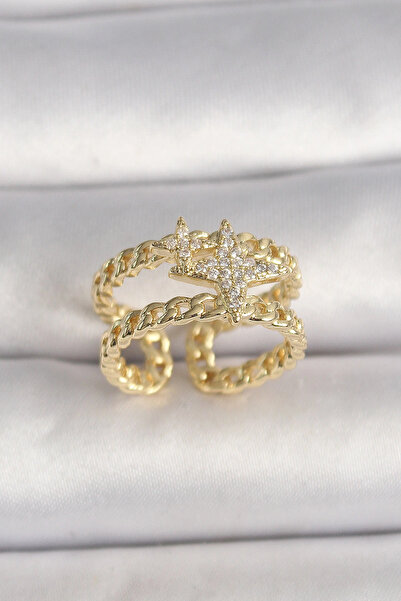 shopwave النحاس الذهب اللون 2'Li سلسلة الزركون حجر نجمة الشكل خاتم المرأة