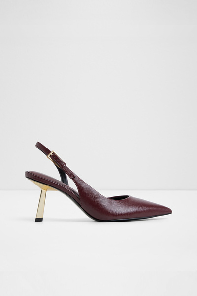 Aldo Jeanny - Women's Burgundy Thin Heeled Buckle Open Back Shoes