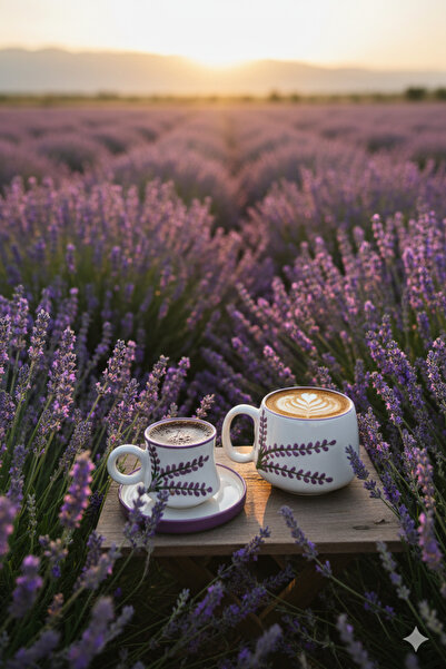 Gezdikçe Bilelim My Dear Self Series Lavender Patterned, Handmade Ceramic and Mug Set, Mug, Hand Made