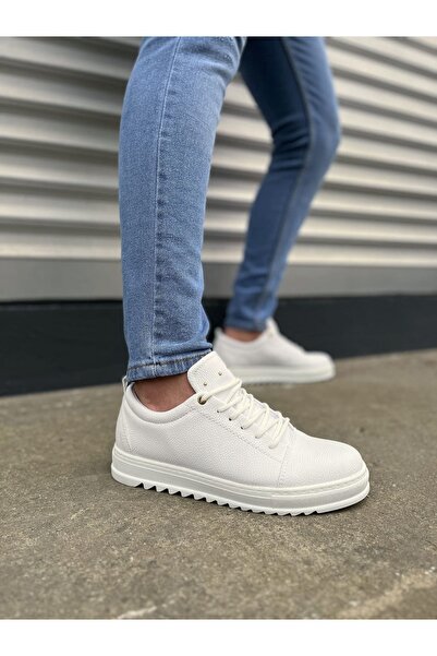 Lucy Shoes JY152 حذاء رياضي كاجوال كلاسيكي للرجال برباط جلد CBT - أبيض