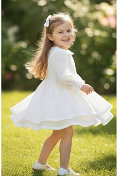 bright moon Girl's Polka Dot Dress with Balloon Sleeves and Collar Detail