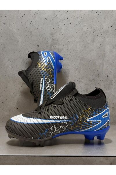 sinmm Boys' Football Cleats with Socks, Turf Field Soccer Sports Shoes (Black-Blue Color)--Filet-Garson