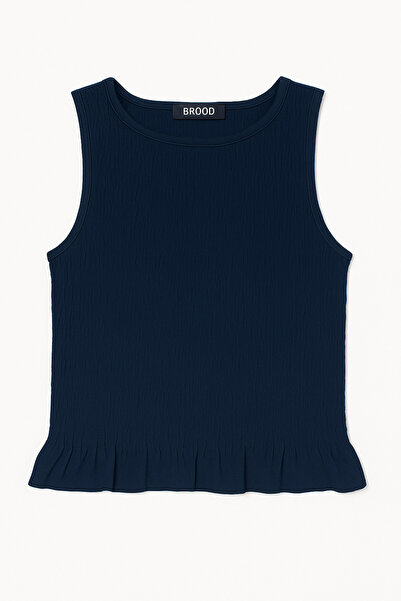 Brood Бавовняна лікра з велосипедним коміром, без рукавів, еластична блузка з воланами-кроп