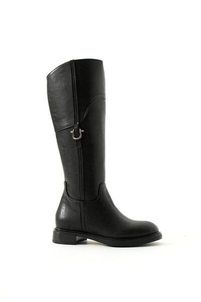 trender Buckle Rider Zippered Black Women's Boots Btbro06