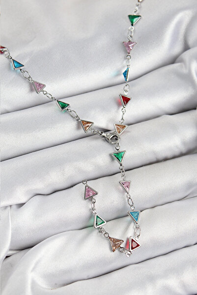shopwave قلادة نسائية على شكل مثلث من حجر الزركون الملون باللون الفضي